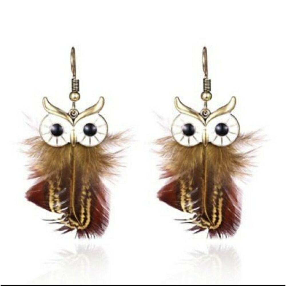 owl feather festival boho earrings - Picture 2 of 5